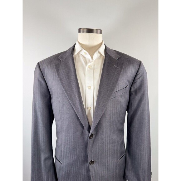 Armani Collezioni Mens Blazer Gray Pinstriped Super 150s Wool Suit Jacket 44R - Picture 8 of 14